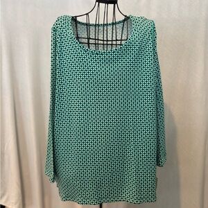 NWT Talbots Green/Blue Geometric Long Sleeve Top